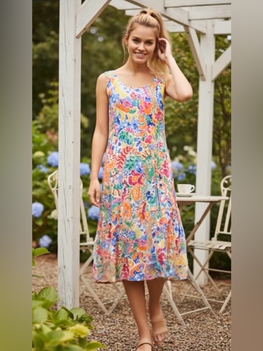 Lauren Ralph Lauren Floral Dress sleeveless stretch scoop neck midi length SZ M